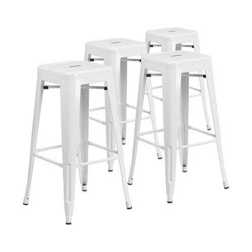 4 Pack Flash Furniture 30″ High Backless White Metal Indoor-Outdoor Barstools