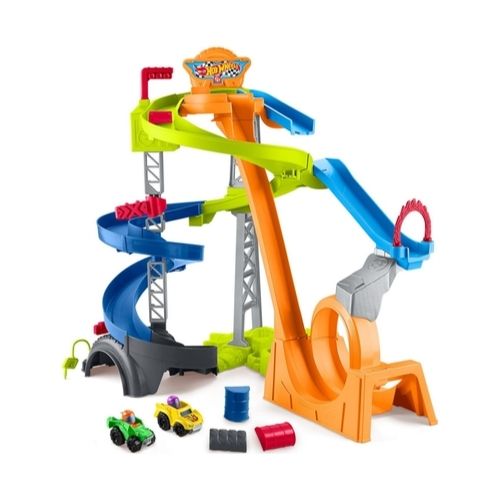 Fisher-Price Little People Toddler Toy Hot Wheels Spiral Stunt Speedway Race Track Playset
