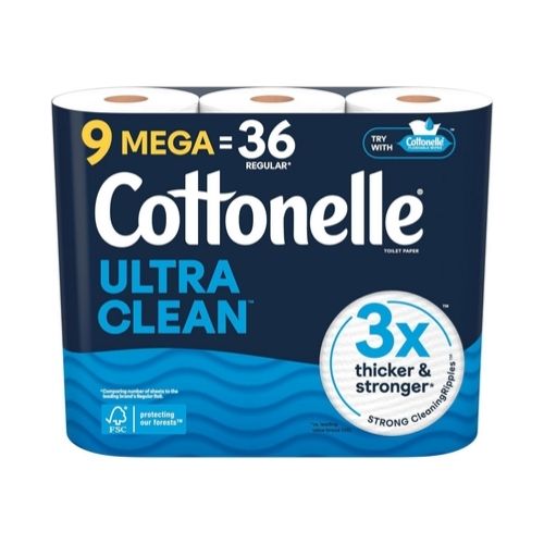 9 Mega (36 Regular) Rolls Of Cottonelle Ultra Clean Toilet Paper