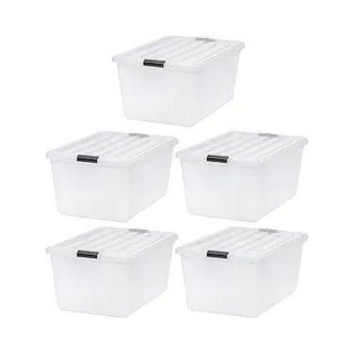 5-Pack IRIS USA 68 Quart Stackable Plastic Storage Bins with Lids