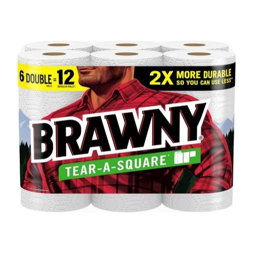 6 Double (12 Regular) Rolls Of Brawny Tear-A-Square Paper Towels