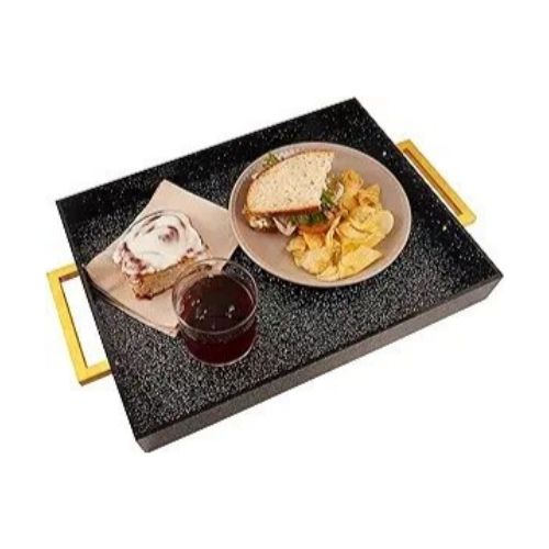 Acrylic Serving Tray with Gold Handles, 16" x 12" (Black Glitter)
