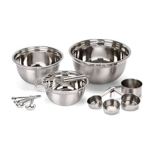 12 Piece Stainless Steel Metal Mixing Bowl & Accessories