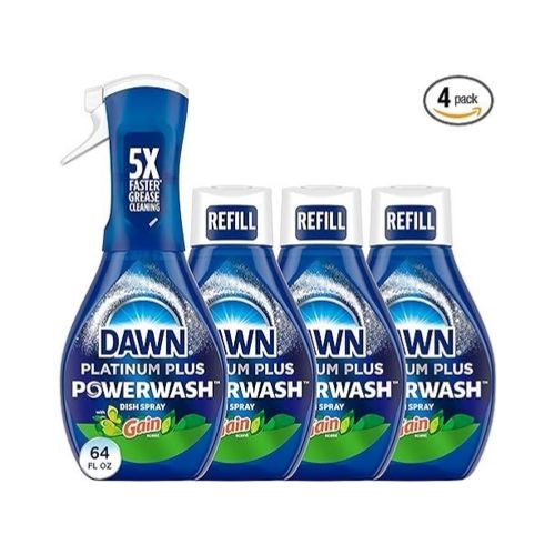 Dawn Powerwash Gain Original Dish Spray, Liquid Dish Soap 1 Starter Kit + 3 Refills, 64 Fl Oz