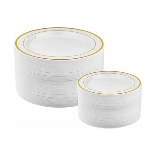 50 Pcs Gold Rimmed Plastic Plates