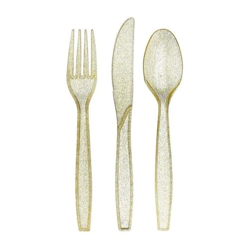 Prestee 180 Pcs Gold Glitter Plastic Cutlery