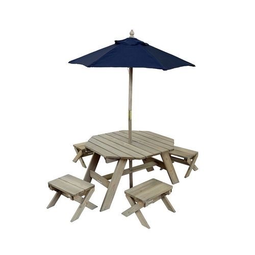 KidKraft Octagon Kid's Picnic Table, Stools & Umbrella 6-piece Set