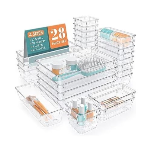 28-Pack Clear Drawer Organizers