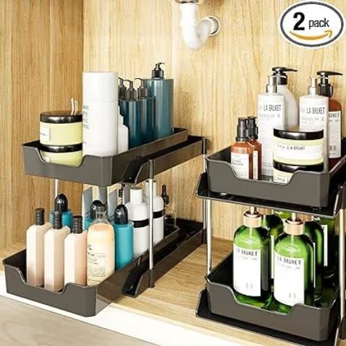 2 Pack Black Under Sink Organizer