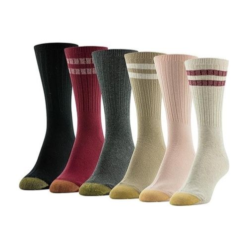 6 Pairs GOLDTOE Women's Casual Texture Crew Socks