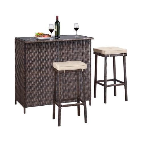 3-Piece Rattan Wicker Bar Height Patio Set