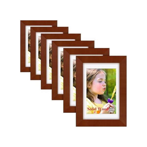 6-Pack 4×6 inch Solid Wood Picture Frames (3.5×5 with Mat or 4×6 Without Mat)