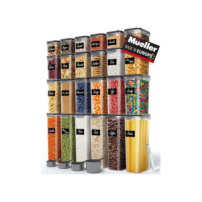 Mueller 24 Piece Airtight Food Storage Container Set with Measuring Cups, Labels and Marker