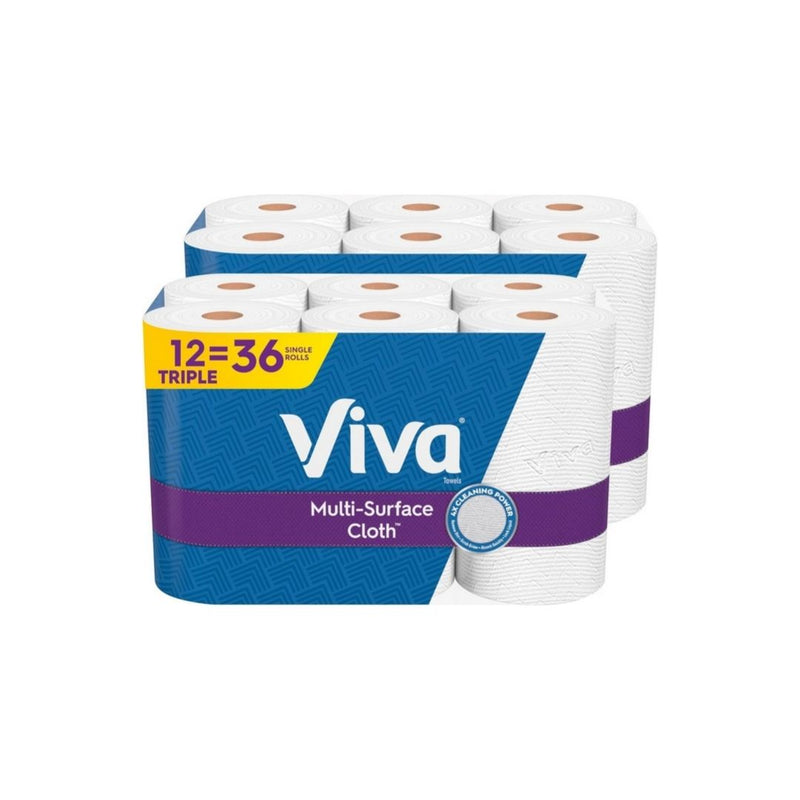 12 Triple Rolls, 165 Sheets Per Roll Viva Multi-Surface Cloth Paper Towels