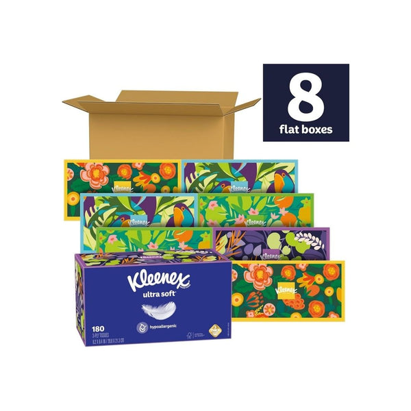 8 Flat Boxes of Kleenex Ultra Soft Facial Tissues