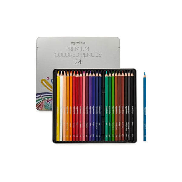 Tin Of 24 Amazon Basics Premium Colored Pencils