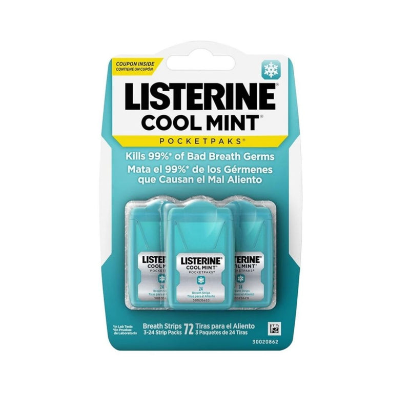 3 Pocketpaks Of 24 Listerine Cool Mint Breath Strips