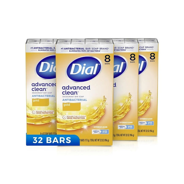 32 Dial Antibacterial Deodorant Bar Soap, Advanced Clean, Gold