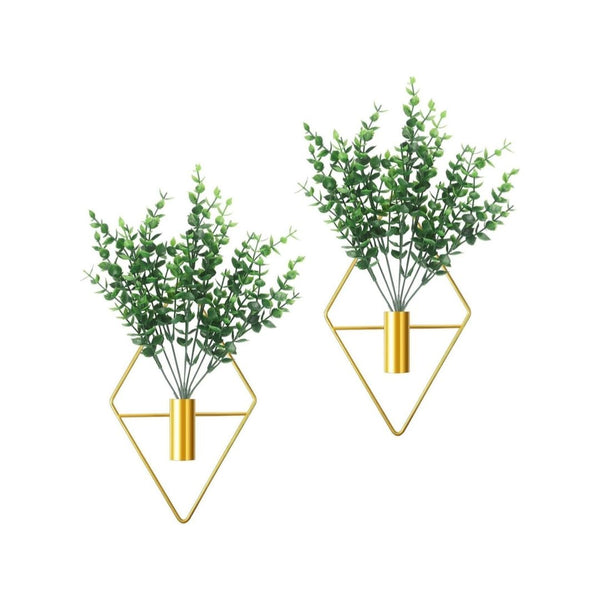 2-Pcs Metal Wall Planter Vase with Artificial Eucalyptus