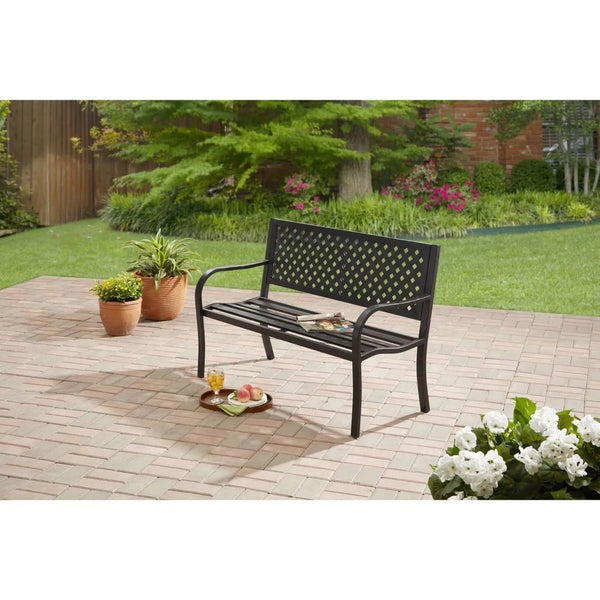 Mainstays Lattice High Back Slat Seat Steel Outdoor Bench