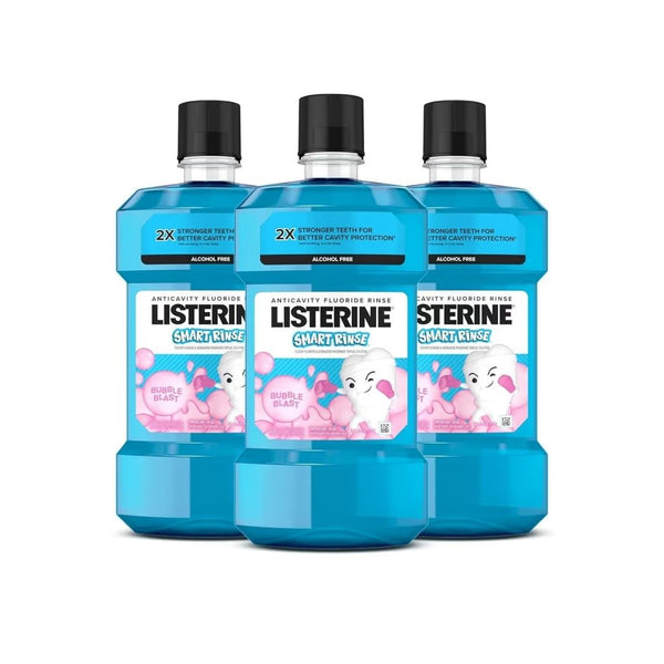 3 Bottles of Listerine Alcohol-Free Kids Anticavity Fluoride Mouthwash, Bubblegum