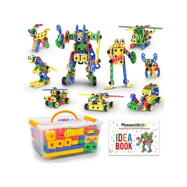 PicassoTiles 201 Pcs STEM Learning Building Construction Engineering Kit