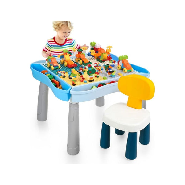 Kids Activity Table and Chair Set with 320-Pcs Building Blocks