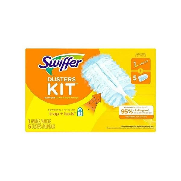 Swiffer Unscented Duster Kit, 1 Yellow Handle and 5 Blue Dusters