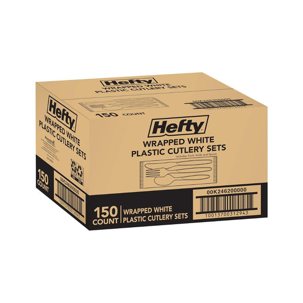 150 Hefty Individually Wrapped Plastic White Heavy-Duty Cutlery Sets