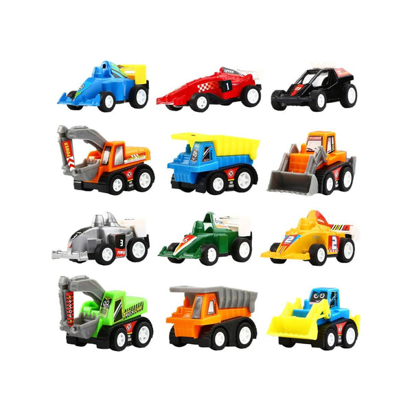 12-Pack Mini Assorted Construction Vehicles and Race Cars