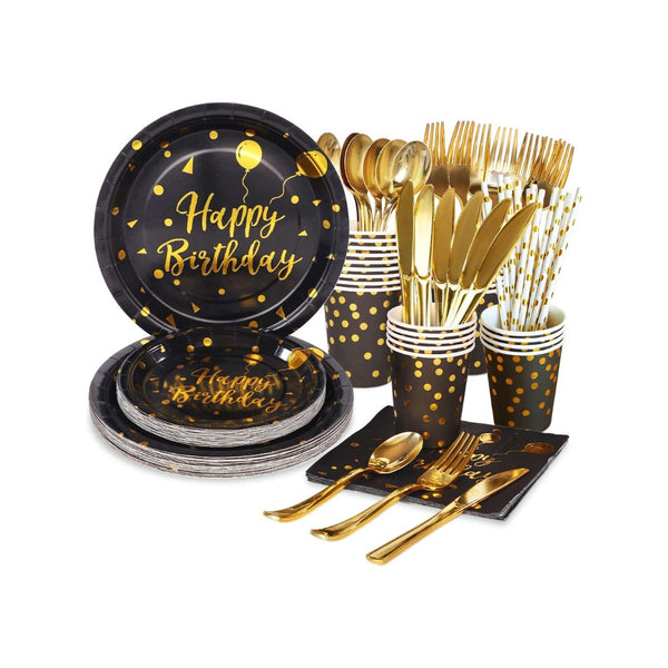 200-Pcs Disposable Birthday Party Paper Dinnerware Set