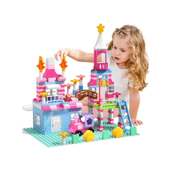 171-Piece Girls Pink Princess Castle Building Blocks Toy