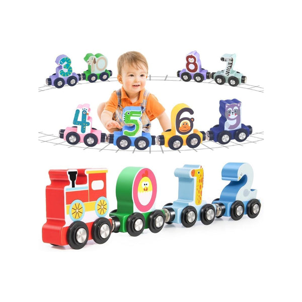 12-Pc Wooden Magnetic Train Track Set