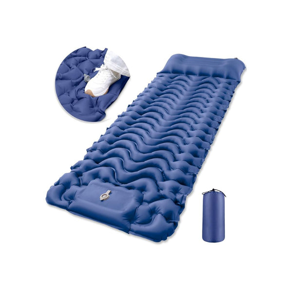 Inflatable Sleeping Mat with Pillow & Built in Foot Pump