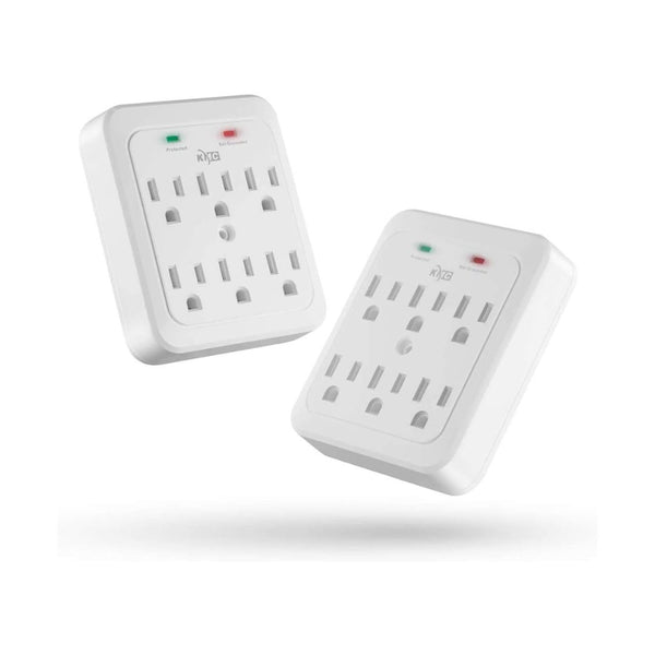 2-Pk KMC Wall Surge Protector 980 Joule 6-Outlet Wall Plug Adapter