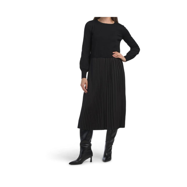 Long Sleeve Mixed Media Sweater Dress