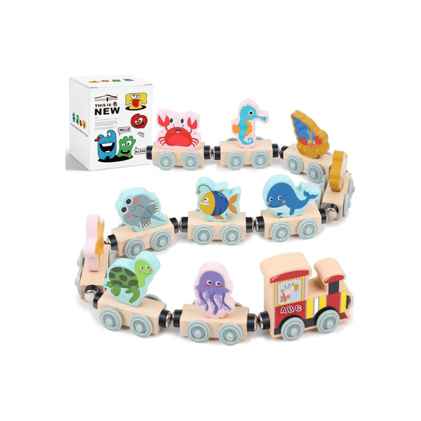 11-Pcs Magnetic Wooden Sea Animal Train Set