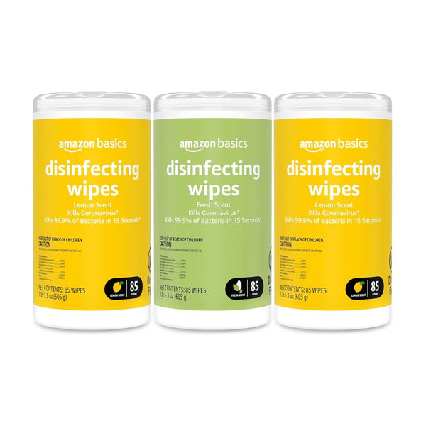 255 Amazon Basics Disinfecting Wipes, Lemon & Fresh Scent