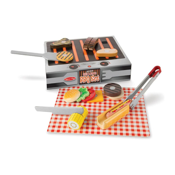 Melissa & Doug 20-Pcs Wooden Grill and Serve BBQ Play Food Set