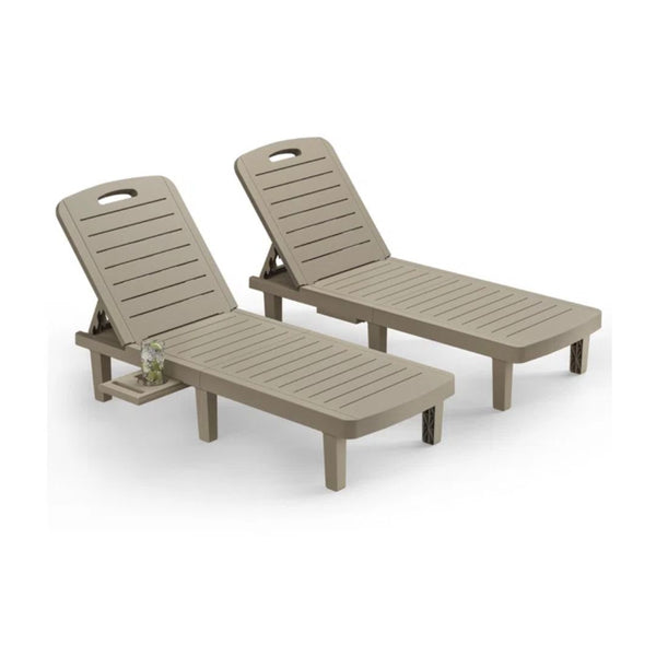 Set of 2 Corsin Outdoor Resin Chaise Lounges with Cup Holder