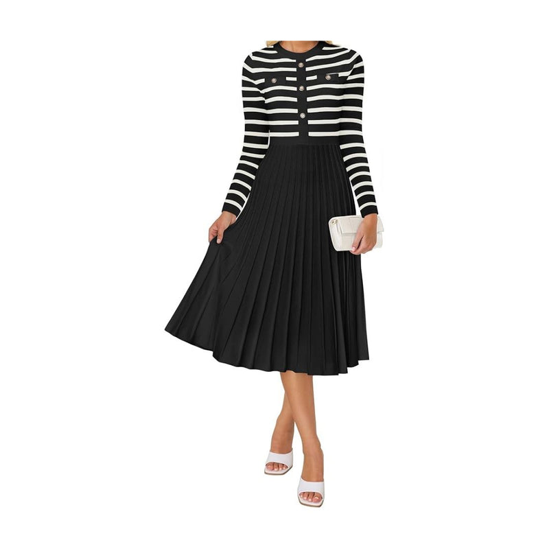 Womens Long Sleeve Striped Midi Dress (Many Colors)