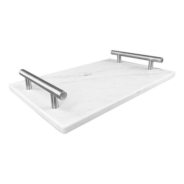 Natural Marble Decorative Tray with Silver Handles