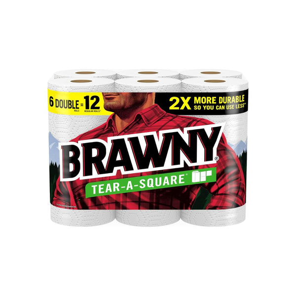Brawny Tear-A-Square Paper Towels (6 Double Rolls = 12 Regular Rolls)