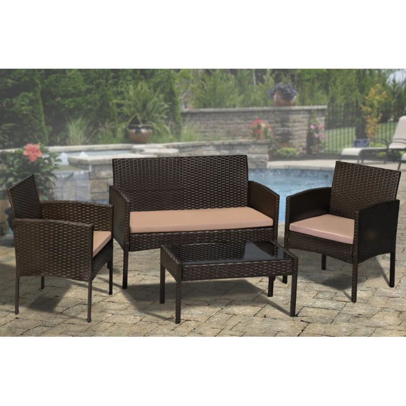 4 Piece Rattan Sofa Seating Group with Cushions