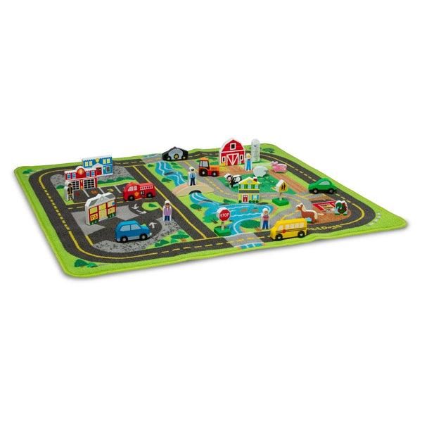 Melissa & Doug Create a Town Activity Rug Play Set, with 25 Wooden Play Pieces