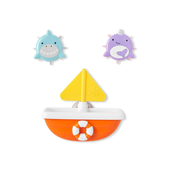 Skip Hop Zoo Baby Bath Toy, Tip & Spin Boat, Shark/Narwhal