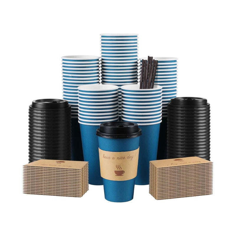 100 Pack 16 oz Coffee Cups with Lids