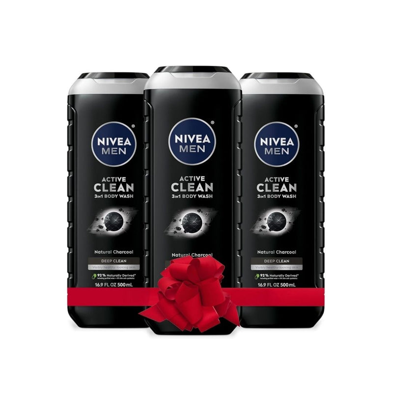3 Bottles of NIVEA MEN DEEP Active Clean Charcoal Body Wash