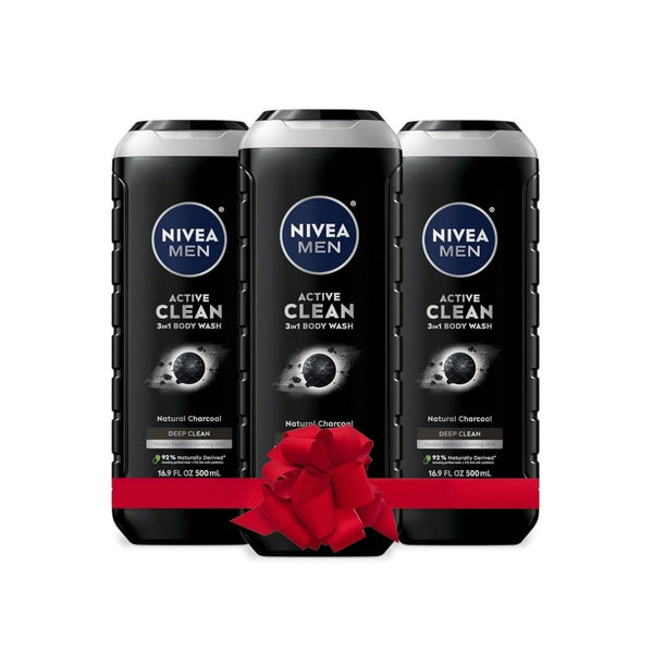3 Bottles of NIVEA MEN DEEP Active Clean Charcoal Body Wash