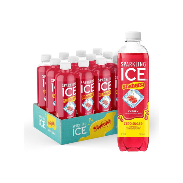 12 Bottles of Sparkling Ice STARBURST Cherry, Zero Sugar Flavored Sparkling Water